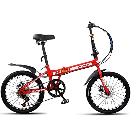 Folding Bike : KANULAN Mountain Bicycle Folding Bike 20 Inch Red Bike Easy To Fold, Ergonomic Small Space Occupation, Saddle Retractable, Anti-skid Tires Bike Z