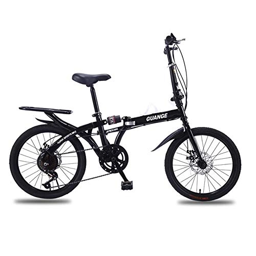 Folding Bike : LHQ-HQ Free 16 / 20 Inch Folding Bicycle Shift Shock Absorbing Mounting Light Cycling Adult Men and Women Students Outdoor sports Mountain Bike (Color : Black, Size : 20inch)