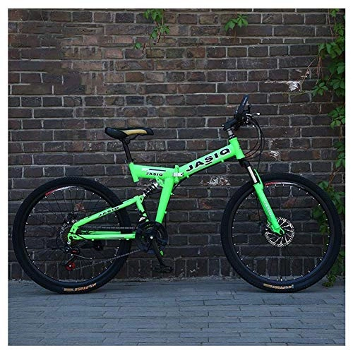 Folding Bike : LHQ-HQ Outdoor sports 26 Inch Mountain Bike High Carbon Steel Folding Bicycle with 24 Speeds Disc Brake Dual Suspension Urban Commuter City Bicycle Outdoor sports Mountain Bike (Color : Green)
