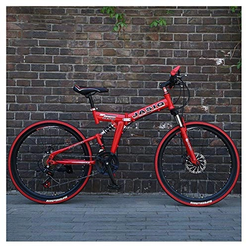 Folding Bike : LHQ-HQ Outdoor sports Mountain Bike 27 Speed 26 Inches Spoke Wheels Dual Suspension Folding Bike with Double Disc Brake Outdoor sports Mountain Bike (Color : Red)