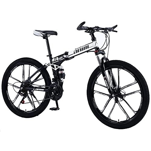 Folding Bike : MDZZYQDS 26-inch Folding Mountain Bike, 21 / 24 / 27 / 30 Speed Bicycle, High-carbon Steel Frame Dual Full Suspension Dual Disc Brake, Seat Height Can Be Adjusted