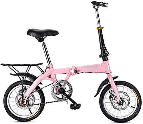 Folding Bike : Mini Folding Bicycle Road Bike Adult Male and Female Student Bicycle City Single Speed Disc Brake Adult Driving (Size: 14 inches / 16 inches / 20 inches)-20in_Pink