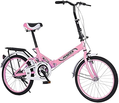 Folding Bike : WLGQ Adult Folding Bike, Leisure 20 Inch City Folding Mini Compact Bicycle Urban Bicycle for Students, Office Workers Outdoors Riding Excursion Pink, 20 in (Pink 20 in)