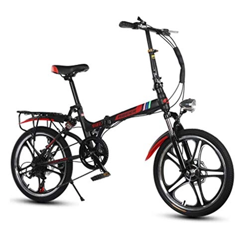 Folding Bike : WLGQ Folding Bicycle 20 Inch Double Shock One Round Male And Female Students Adult Ultra Light Mountain Bike (Color : BLACK, Size : 155 * 30 * 95CM)