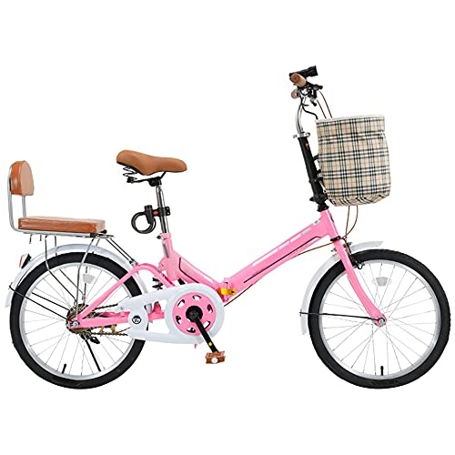 Folding Bike : XIANGDONG Mountain Bike Folding Bike 7 Speed And Save Space Better Pink Like, With Basket And Back Seat For Mountains And Roads, Height Adjustable Seat