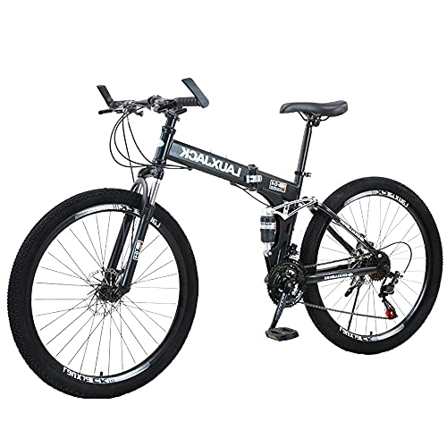 Folding Bike : ZHANGOO Folding Bike Mountain Bicycle Black Saddle Retractable Easy To Fold, Small Space Occupation, Anti-skid Tires, Ergonomic Comfortable And Beautiful(Size:24 speed)