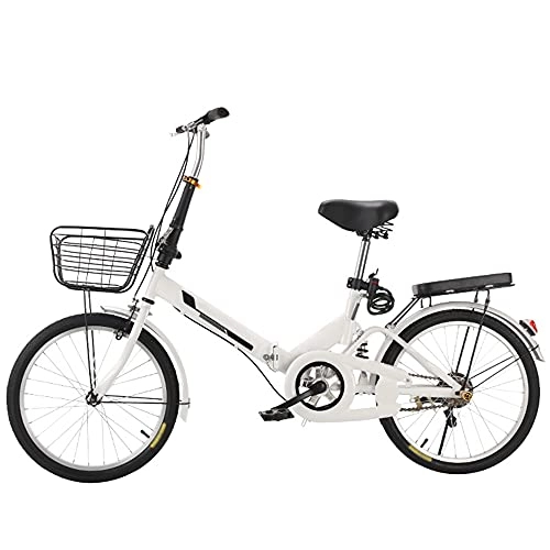 Folding Bike : ZHANGOO Folding Bike Mountain Bike White Shock Absorbing, Variable Speed Bicycle, With Back Seat And Basket, Lightweight And Stylish, Running On The Highway