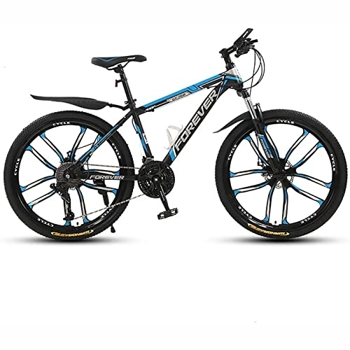 Mountain Bike : 26-Inch Mountain Trail Bike for Men Women Adult 21 / 24 / 27 / 30 Speeds Drivetrain Mountain Bike High Carbon Steel Bicycles, Blue, 21 Speed