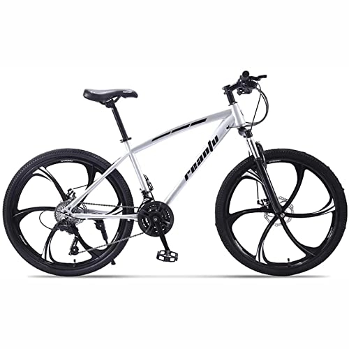 Mountain Bike : 26 Inches Adult Mountain Bike for Men and Women, High-Carbon Steel Frame Bikes 21-30 Speed Wheels Gearshift Front and Rear Disc Brakes Bicycle, Silver, 30 Speed