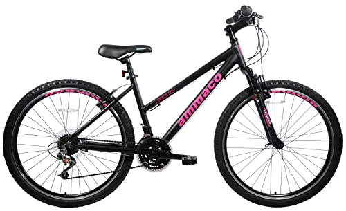 Mountain Bike : Ammaco Pinky 26" Wheel Womens Ladies Mountain Bike Front Suspension 16" Hardtail Alloy Frame Black Pink