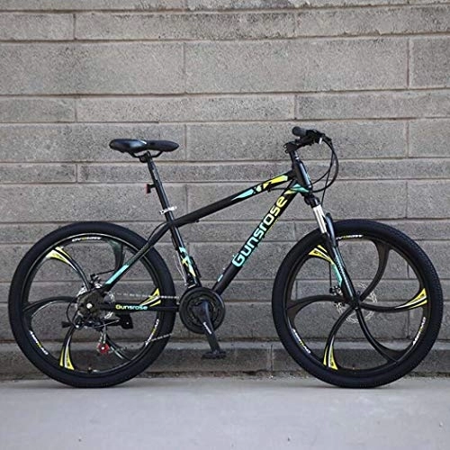 Mountain Bike : G.Z Mountain Bikes, Carbon Steel Mountain Bikes with Dual Disc Brakes, 21-27 Speed Options, 24-26 Inch Wheel Bikes, Adult Bikes, Black And Green, B, 24 inch 21 speed