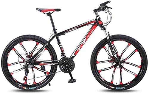 Mountain Bike : HUAQINEI Mountain Bikes, 24 inch bicycle mountain bike adult variable speed light bicycle ten wheels Alloy frame with Disc Brakes (Color : Black red, Size : 24 speed)