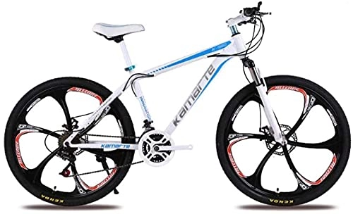 Mountain Bike : HUAQINEI Mountain Bikes, 24 inch mountain bike adult male and female variable speed bicycle six wheels Alloy frame with Disc Brakes (Color : White blue, Size : 24 speed)