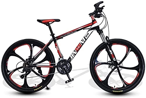Mountain Bike : HUAQINEI Mountain Bikes, 24 inch mountain bike adult men and women variable speed transportation bicycle six wheels Alloy frame with Disc Brakes (Color : Black red, Size : 21 speed)