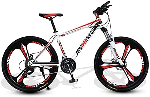 Mountain Bike : HUAQINEI Mountain Bikes, 24 inch mountain bike adult men and women variable speed transportation bicycle three-knife wheel Alloy frame with Disc Brakes (Color : White Red, Size : 21 speed)