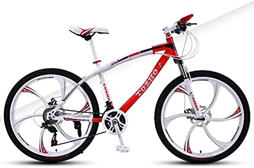Mountain Bike : HUAQINEI Mountain Bikes, 24 inch mountain bike adult variable speed shock absorber bicycle dual disc brake six blade wheel bicycle Alloy frame with Disc Brakes (Color : White Red, Size : 21 speed)