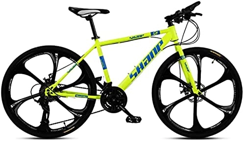 Mountain Bike : HUAQINEI Mountain Bikes, 24 inch mountain bike male and female adult ultralight variable speed bicycle six-wheel Alloy frame with Disc Brakes (Color : Fluorescent yellow, Size : 21 speed)