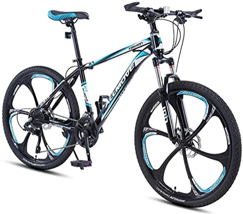 Mountain Bike : HUAQINEI Mountain Bikes, 24 inch mountain bike male and female adult variable speed racing ultra-light bicycle six wheels Alloy frame with Disc Brakes (Color : Black blue, Size : 21 speed)