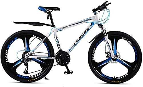 Mountain Bike : HUAQINEI Mountain Bikes, 24 inch mountain bike variable speed male and female three-wheeled bicycle Alloy frame with Disc Brakes (Color : White blue, Size : 24 speed)