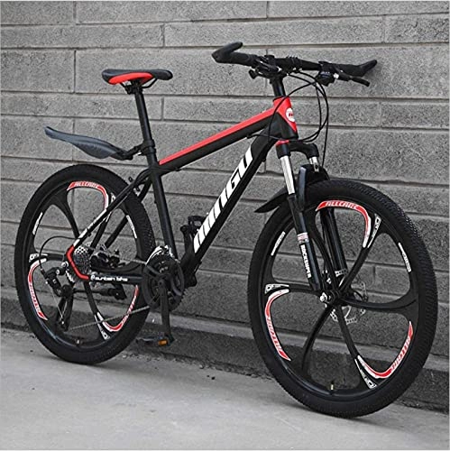 Mountain Bike : HUAQINEI Mountain Bikes, 24-inch mountain bike variable speed off-road shock-absorbing bicycle light road racing six-wheel Alloy frame with Disc Brakes (Color : Black red, Size : 24 speed)