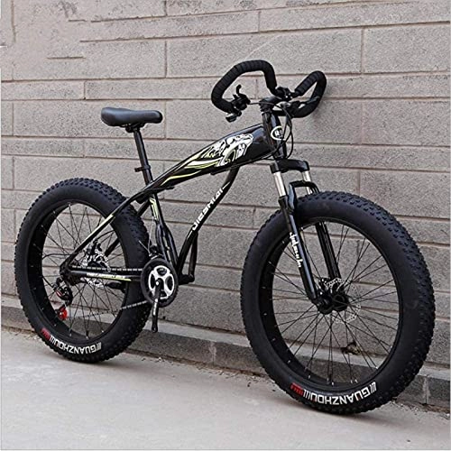 Mountain Bike : HUAQINEI Mountain Bikes, 24 inch snow bike ultra-wide tire speed 4.0 snow bike mountain bike butterfly handle Alloy frame with Disc Brakes (Color : Fluorescent yellow, Size : 7 speed)