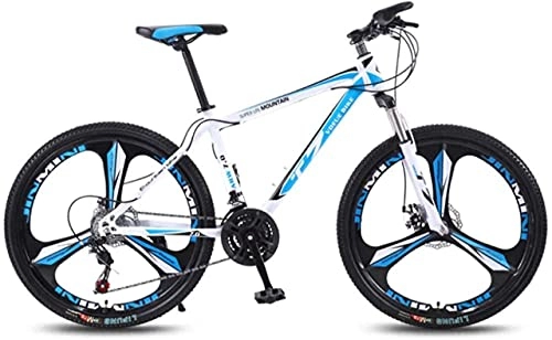 Mountain Bike : HUAQINEI Mountain Bikes, 26 inch bicycle mountain bike adult variable speed light bicycle tri- Alloy frame with Disc Brakes (Color : White blue, Size : 24 speed)