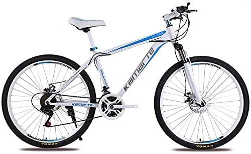 Mountain Bike : HUAQINEI Mountain Bikes, 26 inch mountain bike adult male and female variable speed bicycle spoke wheel Alloy frame with Disc Brakes (Color : White blue, Size : 21 speed)