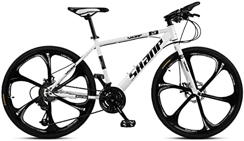 Mountain Bike : HUAQINEI Mountain Bikes, 26 inch mountain bike male and female adult ultralight variable speed bicycle six-wheel Alloy frame with Disc Brakes (Color : White, Size : 27 speed)