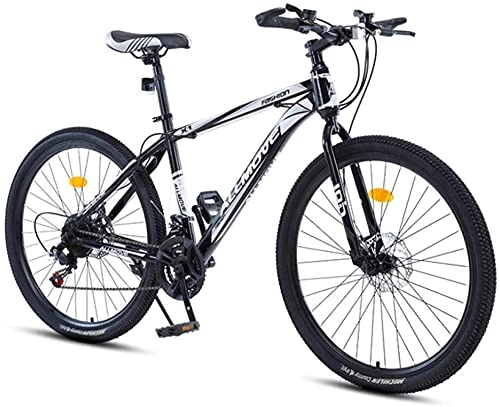 Mountain Bike : HUAQINEI Mountain Bikes, 26 inch mountain bike male and female adult variable speed racing super light bicycle spoke wheel Alloy frame with Disc Brakes (Color : Black and white, Size : 21 speed)