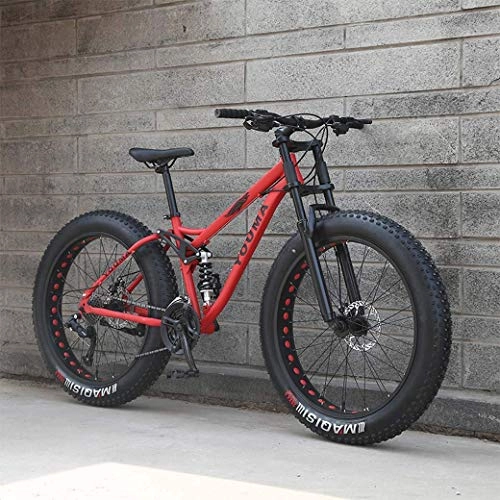 Mountain Bike : JYTFZD WENHAO Men's Mountain Bikes, 26Inch Fat Tire Hardtail Snowmobile, Dual Suspension Frame and Suspension Fork All Terrain Mountain Bicycle Adult (Color : Red)