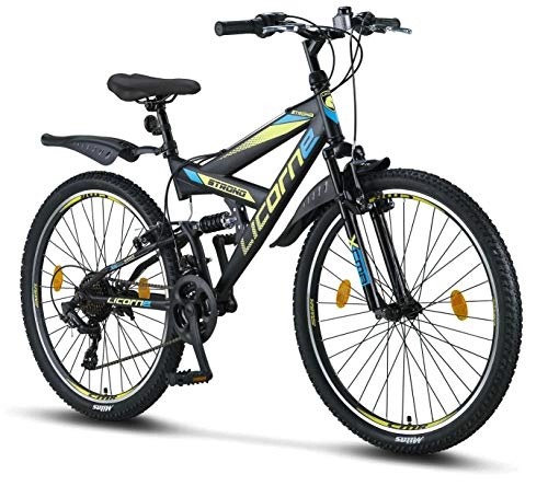 Mountain Bike : Licorne Bike, Premium mountain bike in 26 inches - bicycle for boys, girls, women and men - 21 speed gears - full suspension - strong bike., 26