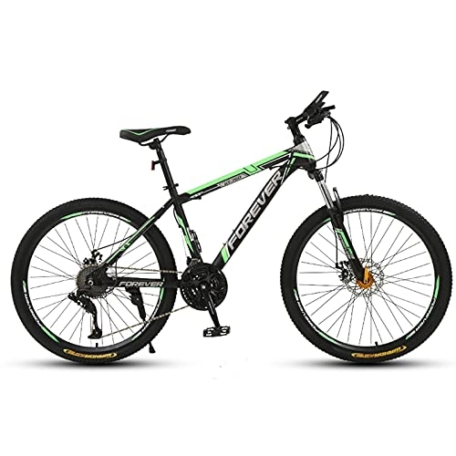 Mountain Bike : LLF 24 Inch Mountain Bike, 21-30 Speed High Carbon Steel Frame Bike with Double Disc Brake, Front Suspension Anti-Slip Bicycle for Men and Women(Size:30 speed, Color:Green)