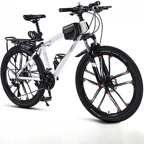 Mountain Bike : PASPRT 26-Inch Off-Road Variable Speed Mountain Bike, Outroad Mountain Bike, Carbon Steel Frame, All-terrain, Suitable for Men and Women (white 24 speeds)