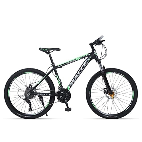 Mountain Bike : zcyg 26 Inch Mountain Bike 21-Speed Bicycle, High Carbon Steel Frame, Suspension Fork, Double Disc Brake(Color:Black+Green)