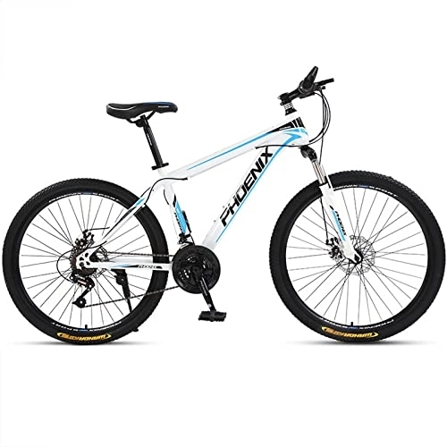 Mountain Bike : zcyg Adult Mountain Bike, 21 Speeds Drivetrain, Steel Frame 24 / 26 Inch Wheels, With Dual Disc-Brake For Men Women Men's MTB Bicycle, Multiple Colors(Size:26inch, Color:White+Blue)