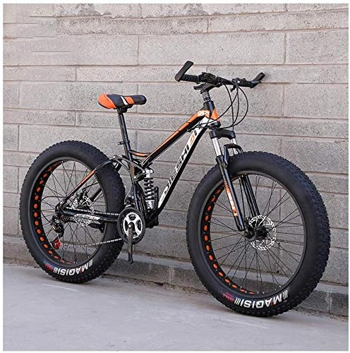 Mountain Bike : ZYLE Adult Mountain Bikes, Fat Tire Dual Disc Brake Hardtail Mountain Bike, Big Wheels Bicycle, High-carbon Steel Frame (Color : New Orange, Size : 24 Inch 27 Speed)