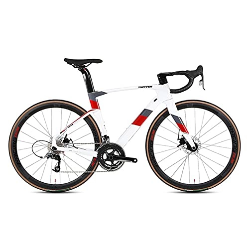 Road Bike : Carbon Road Bike, Carbon Fiber 700C Road Bicycle With 22 Speed Groupset Ultra-Light Carbon Wheelset Seatpost Fork Bicycle White Red-51cm