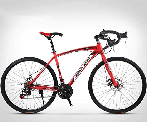 Road Bike : JYTFZD WENHAO 26-Inch Road Bicycle, 24-Speed Bikes, Double Disc Brake, High Carbon Steel Frame, Road Bicycle Racing, Men's and Women Adult-Only (Color : Red)
