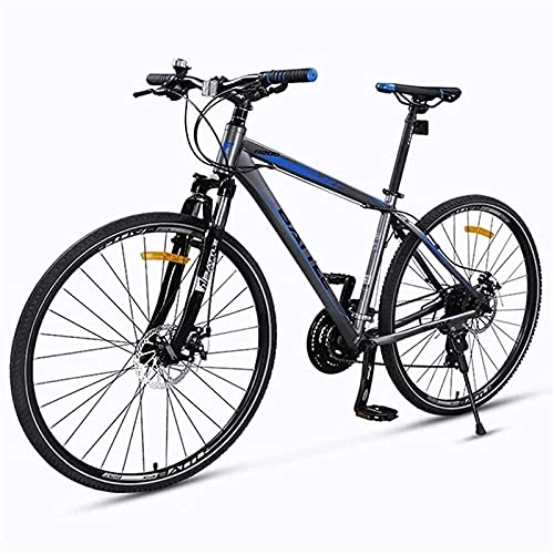 Road Bike : JYTFZD WENHAO Adult road bike, 27 speed bike with a suspension fork, mechanical disc brakes, quick release urban commuter bike, 700C (Color:Grey) (Color : Grey)