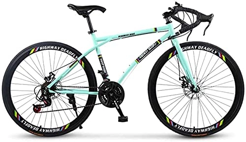 Road Bike : JYTFZD WENHAO Road Bicycle, 24-Speed 26 Inch Bikes, Double Disc Brake, High Carbon Steel Frame, Road Bicycle Racing, Men's and Women Adult-Only (Color:C) (Color : G)