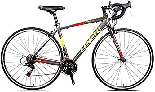Road Bike : JYTFZD WENHAO Road bike, road bike 21 people crash, iron triangle combination, durable, 700C wheel racing bike, road bike lightweight aluminum Men Women (Color:Yellow) (Color : Grey)