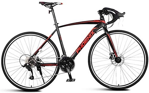 Road Bike : ZYLE Adult Road Bike, Men Racing Bicycle with Dual Disc Brake, High-carbon Steel Frame Road Bicycle, City Utility Bike (Color : Black, Size : 21 Speed)