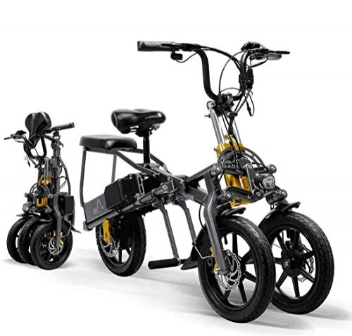 Elektrofahrräder : LANKELEISI Erwachsene Faltbares Dreirad Elektrofahrrad Mountainbike Fahrrad Dreirad 14 Zoll 15.6Ah Lithium-Akku Dreigang-Modus Darren Sports