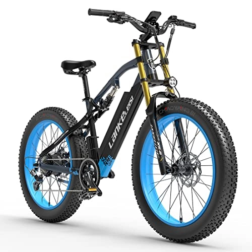 Elektrofahrräder : RV700 Leistungsstarkes Elektrofahrrad für Erwachsene, 26-Zoll-Strandfahrrad 48V 16Ah E-Bike Mountainbike, verbesserte Ölfeder, Downhill-Gabel Doppelfederung (Blue)