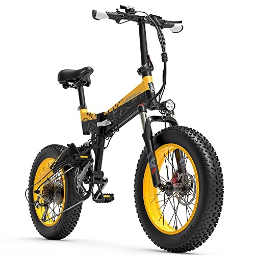 Elektrofahrräder : X3000plus Elektro-Mountainbike, zusammenklappbar, Fat Bike, 20 Zoll, Elektro-Fahrrad, mit 48 V, abnehmbarer Akku (Gelb, 14, 5 Ah + 1 Ersatzakku)