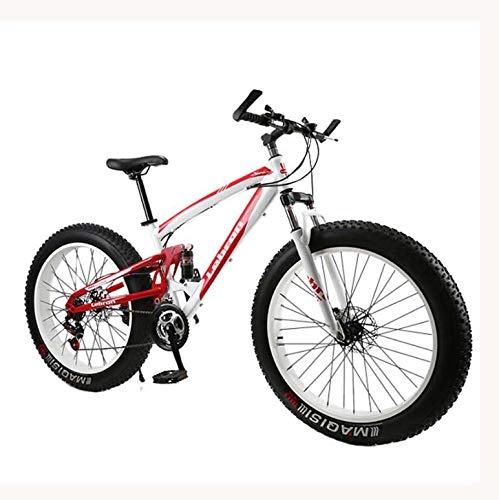 Mountainbike : LJLYL Fat Tire Mountainbike Fahrrad für Männer Frauen, mit Vollfederung MBT Bikes Leichter Rahmen aus Kohlenstoffstahl und Doppelscheibenbremse, C, 24 inch 21 Speed