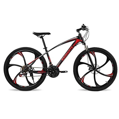 Mountainbike : XER Mountainbike, 26-Zoll-Sechs-Messer-Rad Unisex-Mountainbike-Scheibenbremsen mit zweifacher Federung aus Kohlenstoffstahl, Red, 21speed
