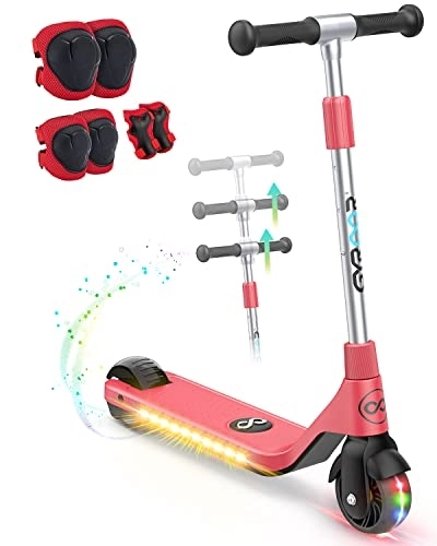 Electric Scooter : Electric Scooter for Kids Ages 6-12, Kids Electric Scooter with Led Light Front Wheel and Non-slip Pedal with LED Lights, Adjustable Handlebar, 3 Adjustable Heights and Speed and Rechargeable Battery