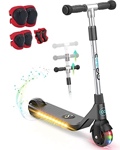 Electric Scooter : Electric Scooter for Kids Ages 6-12 with 6 in 1 Protective Knee Pads Set, Kids Electric Scooter with Led Light Wheel Deck, Boys Electric Scooter for Teens, Girls with Speed Button, 3 Heights Handlebar
