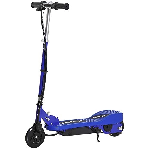 Electric Scooter : HOMCOM Kids Folding Electric Bike Children E Scooter Ride on Toy 2 x 12V Recharge Battery 120W Adjustable Height PU Wheels Suitable for 7 to 14 yrs - Blue